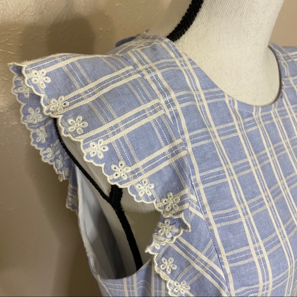 Draper James Blue Linen Embroidered Plaid Dress - Picture 6 of 14